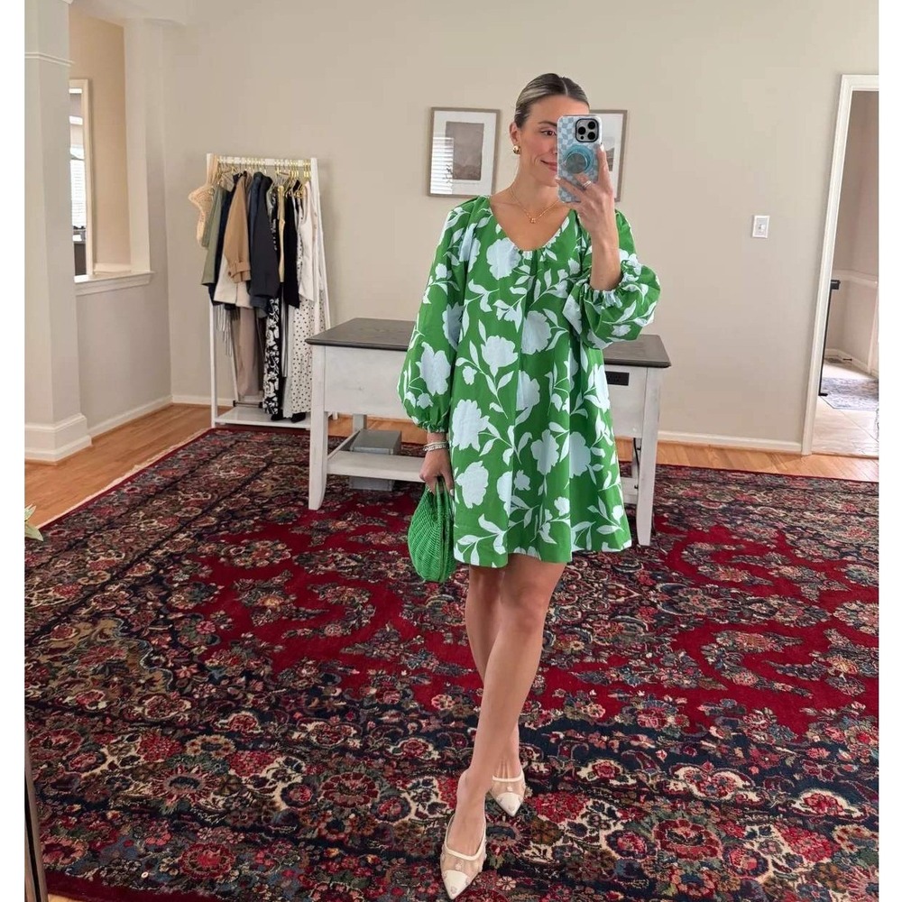 Kate Spade New York x Target Floral Puff Sleeve Mini Dress Green Large